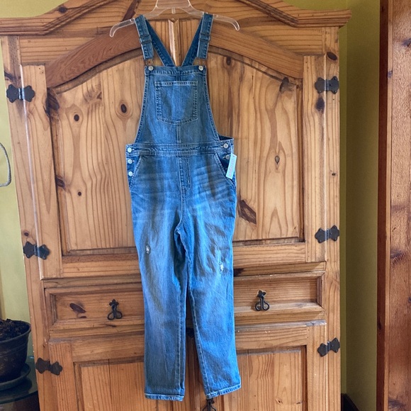 Girls Cat & Jack Straight Stretch Blue Jean bib overalls size XL (14) - NWT - Picture 1 of 7